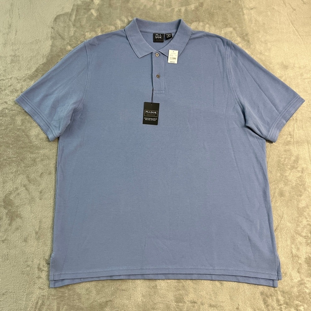 NWT Jos A Bank Traveler Polo Shirt Mens 2XLT Blue Short Sleeve Traditional Fit